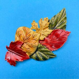 Vintage TONA Colorful Gold Tone Autumn Leaf Brooch